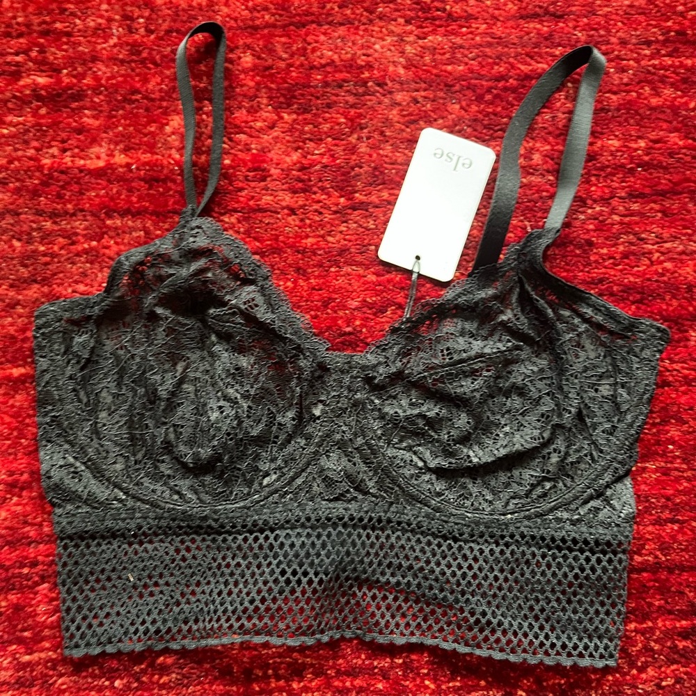 Else Arya black lace full cup bra 36DD handmade